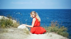 Sea water woman blondes