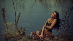 Sea water woman dress romantic rivers brunettes