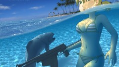 Sea water woman weapons Guns Anime blondes green eyes Rifles 