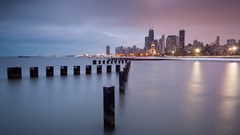 Sea winter water clouds coast lights calm Chicago USA 