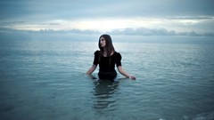 Sea woman Beaches black dress blue skies