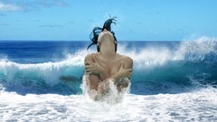 Sea woman Beaches waves nude