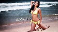 Sea woman brunettes bikini Sunny Leone