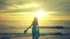 Sea woman dress Beaches sunlight