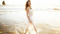 Sea woman dress smiling brunettes necklaces