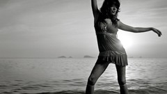 Sea woman monochrome brunettes greyscale