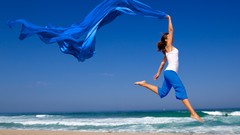 Sea woman running Beaches fabric