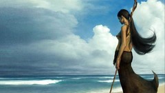 Sea woman staff Beaches long hair black hair