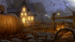 Seasons autumn Holidays Halloween houses pumpkins glowing 