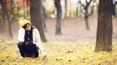 Seasons woman hats outdoors asians brunettes