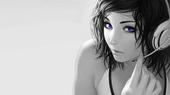 selective coloring artwork headphones Women face purple eyes