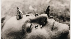 Sepia faces monochrome miniature artwork Luis Camnitzer