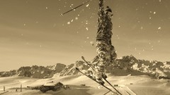 Sepia jumping arms raised