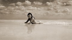 Sepia Olivia Wilde Beaches Actress green eyes brunettes bikini
