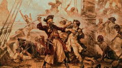 Sepia pirates drawings engraving Blackbeard Edward Teach