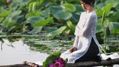 Serenity woman asians kneeling Viet Nam