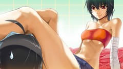 Series red eyes short hair black hair araragi koyomi kanbaru 