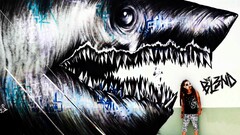 shark teeth graffiti wall