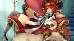 Sheep Shoes dress horns gloves long hair anime girls green eyes 