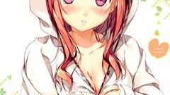 Shells pajamas blush anime girls bathrobe purple eyes redheads 