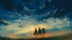 shingeki no kyojin Anime sky dark standing clouds outdoors