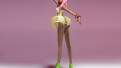 Shiny nicki minaj pink hair wig singers pantyhose long legs 