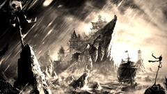 ship pirates fantasy art artwork skull storm rain sailing ship