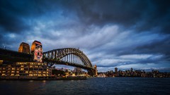 Ships Australia Sydney City Lights harbour bridge cityscapes 