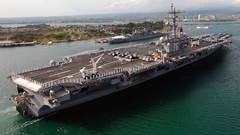 Ships bomber airplanes RONALD REAGAN aircraft carriers.