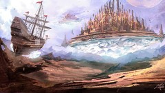 Ships cities artwork fantasy art floating islands