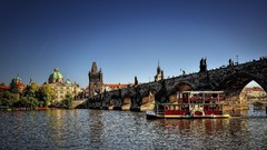 Ships Czech Republic Prague Charles Bridge buildings historic 