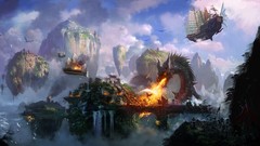 Ships Dragons Islands Temples artwork fantasy art towns