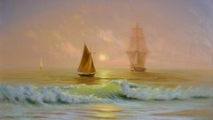 Ships paintings waves artwork
