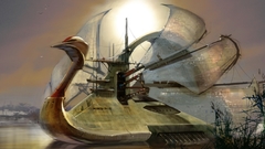 Ships Swans surreal fantasy