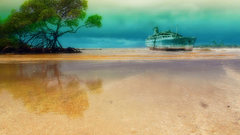 Shipwreck crashed ship artwork