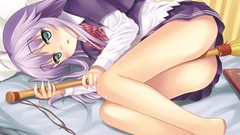 Shirts blush long hair barefoot anime girls purple hair 