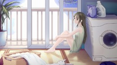 Shirts long hair anime girls brown eyes laundry