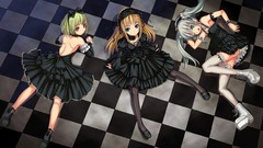 Shoes Anime chess white hair red eyes legs stockings blondes 