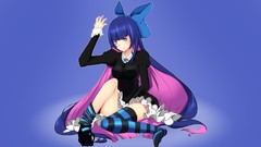 Shoes Anime dress blue background sitting tongue skirts blue 