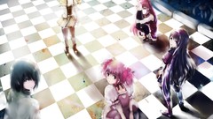 Shoes Anime dress collar red eyes sitting coat blondes skirts 