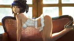 Shoes Anime window hats couch anime girls lingerie black hair 