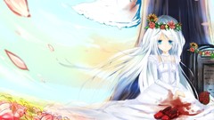 Shoes dress white hair flower petals flower in hair