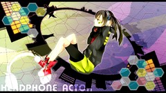 Shoes headphones red eyes vocaloid ia black hair twintails