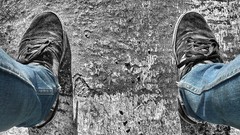 Shoes jeans monochrome selective coloring moonwalk blue jeans 