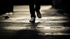 Shoes puddles monochrome walk urban legs