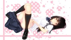 Shoes socks skirts smiling anime girls brown eyes school 