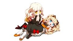 Shoes tears dress white background fangs gloves sitting 