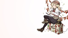 Shoes white background hats red eyes suitcase blondes skirts 