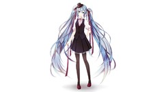 Shoes white background hats Ribbons shirts skirts blue hair 