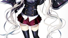 Shoes white hair stockings long hair heterochromia twintails 